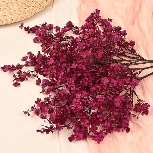 15 Pcs Fall Flowers, Real Touch Babys Breath Artificial Flowers, Burgundy