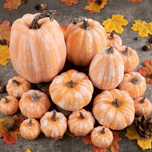 Ywlake 16 Pcs Artificial Pumpkins Fall Decorations, Fake Terracotta Pumpkin for Autumn Harvest Halloween Thanksgiving Faux Pumpkins Home Table Decor (Terracotta)