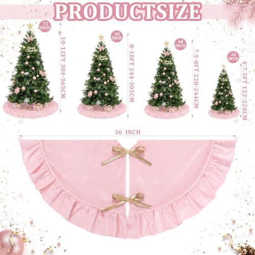 Velvet Christmas Tree Skirt, 36 Inches, Bow Style, Pink