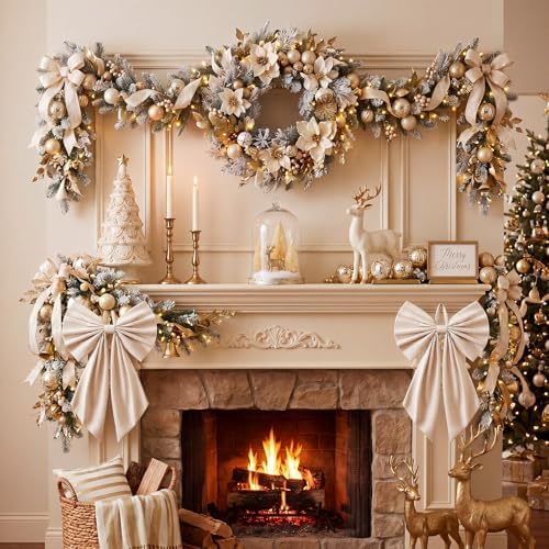 Suncalla 2 Pcs Ivory Christmas Neutral Wreath Bows 18'' x 12''