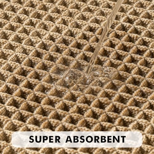 MIULEE Set of 2 Waffle Bathroom Rugs Boho Bath Mat Brown 18x30 Inch