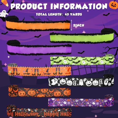 9 Roll 45 Yard Halloween Wired Ribbon for Gift Wrapping Wreath Bow