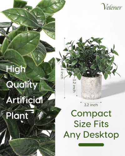 Velener 2 Pcs Small Fake Plants Eucalyptus, Artificial Plants Indoor for Shelf, Potted Eucalyptus Plants for