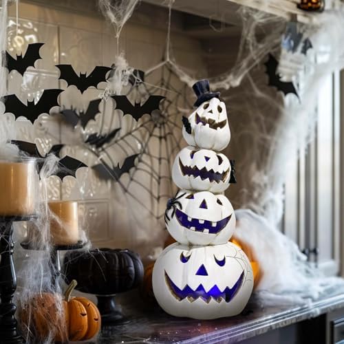 Hodao Halloween Decorations Indoor White Stacked Pumpkin Table Decor