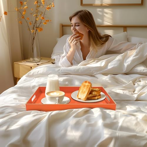 MAONAME Orange Decorative Tray for Coffee Table, Serving Tray with Handles