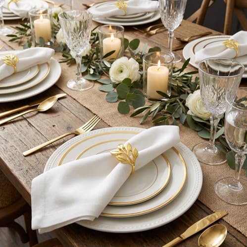 Gold Napkin Rings Set of 24, Solid Zinc Alloy Leaf Table Decor