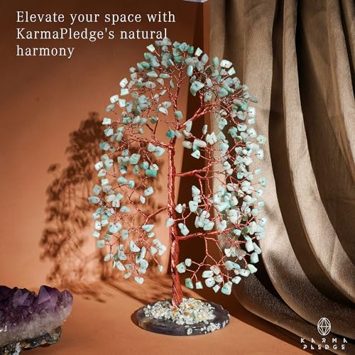 Crystal Tree of Life Birthday Gifts for Women, Men, Frineds, Handmade Amazonite Chakra Tree for Home, Room, Office