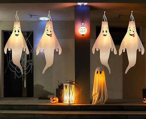 Timer Halloween Ghost Decorations Outdoor, Hanging Ghosts Halloween Decor
