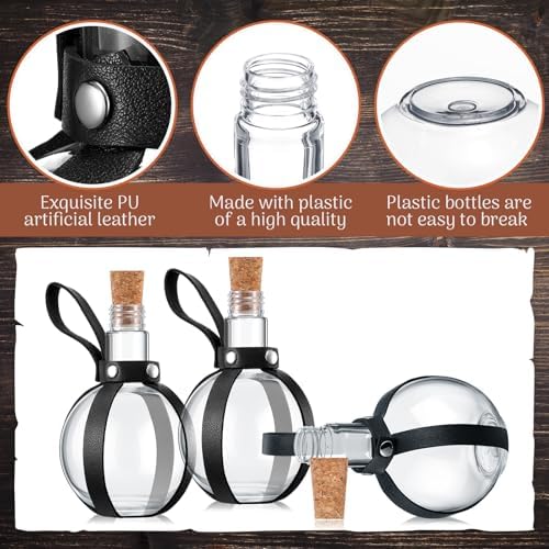 Baderke 3 Set Plastic Potion Bottle with Cork Leather Belt, Black