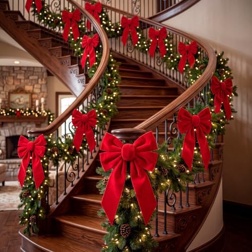 JOYIN 12 Pack Christmas Red Velvet Bows, 13" Long by 9" Wide Decorative Christmas Bows for Wreath Garland Tree Decor, Indoor Outdoor Holiday Decoration