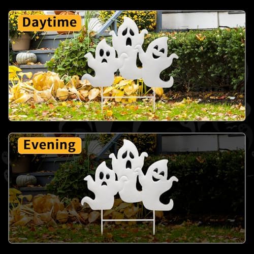 YIYA Halloween Garden Decorations Metal Halloween Ghost Yard Signs with Stake Outdoor Decorations Signs for Lawn Decor Yard Garden Decor