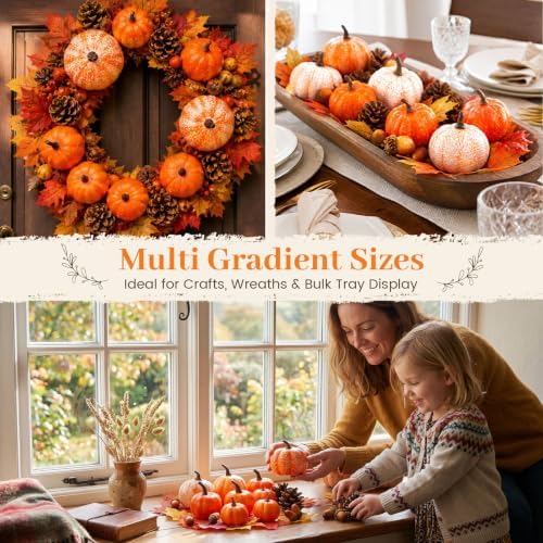 HANSGO 50 PCS Artificial Pumpkins with Pinecones Acorns and Maple Leaves