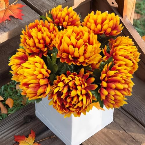 Large Artificial Mums for Outdoors Fall Flowers Silk Chrysanthemum