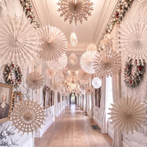 AmazingSpark 32 Pcs 20" Winter White Paper Snowflake Decoration
