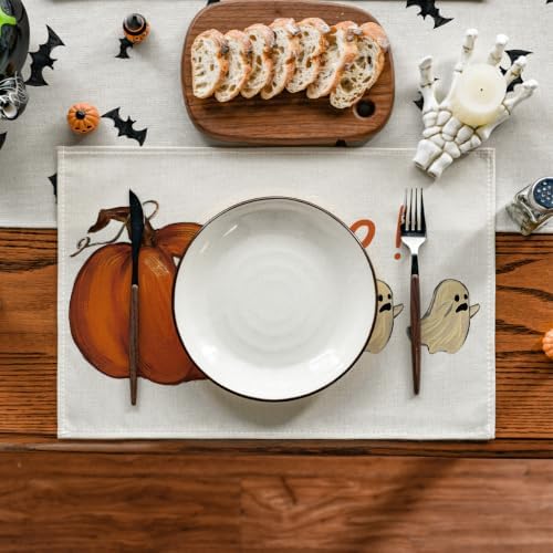 Artoid Mode Beige Boo Ghost Halloween Placemats Set of 4-12 x 18 Inch