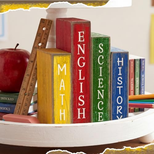 Lineshading 4 Pcs Back To School Table Decorations Subject Wooden Book