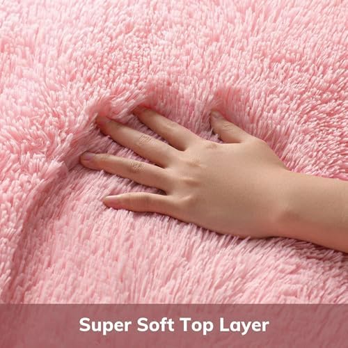 Ophanie Round Rugs 5Ft Pink Circle Area Rug,Fuzzy Bedroom Carpet, Shag Plush Floor Kawaii Christmas Living Room Rugs 5