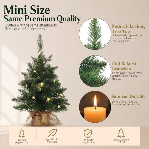 20in Pre-Lit Artificial Mini Christmas Tree, Battery Operated Xmas Tree