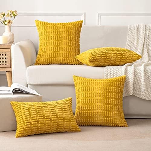 MIULEE Euro Corduroy Decorative Throw Pillow Covers 24x24 Mustard Yellow
