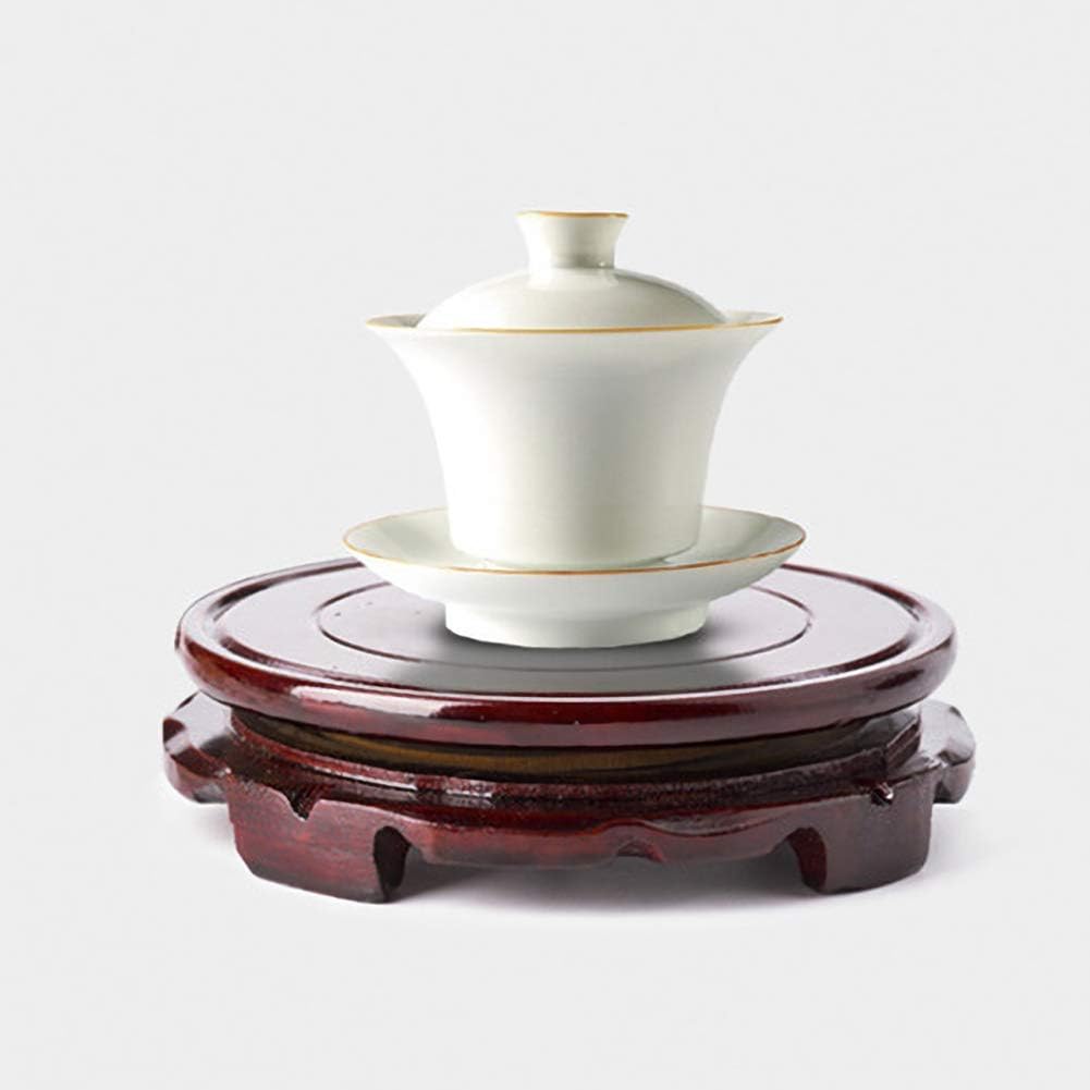 Wood Oriental Style Round Veneer Base for Vase Lamp / Non-rotatable / 3.2"inside Diameter / Brown
