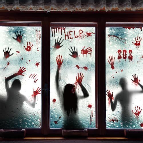 Large Halloween Window Clings Decorations Bloody Handprint Footprint