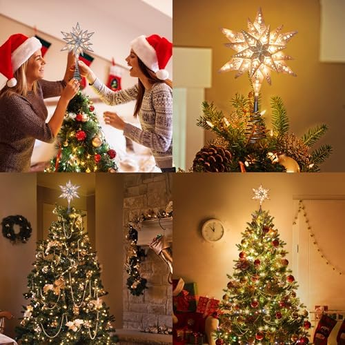 ODEETRONIC 8 in Silver Glitter Snowflake Tree Topper with 25 Clear Lights