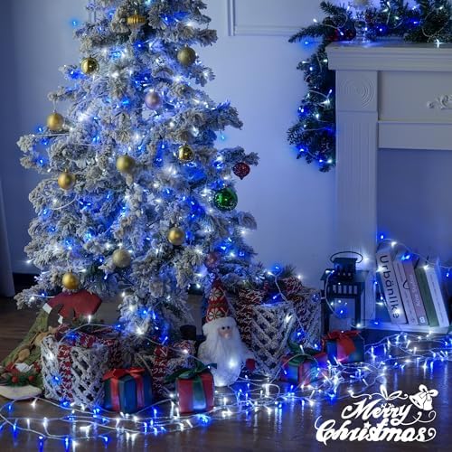 JMEXSUSS Connectable 100 LED Blue and White Christmas Lights with 8 Modes