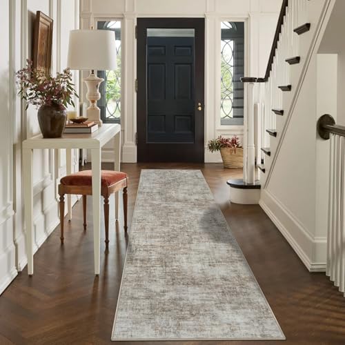2'6''x8' Runner Rugs Washable Rug: Modern Abstract Hallway Brown Black Carpet