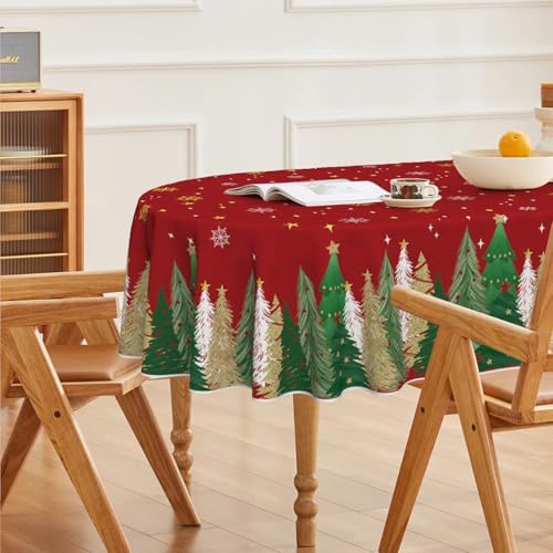 Horaldaily Christmas Tablecloth 60 x 84 Inch Oval Christmas Trees Red
