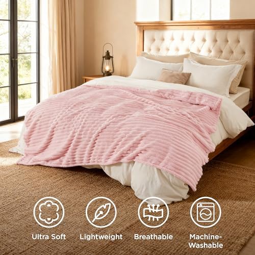 Bedsure Soft Queen Size Blanket for Bed Coral Pink 90"x90"