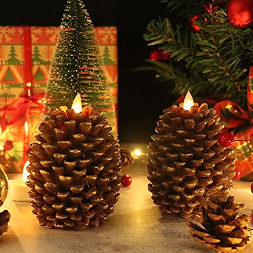 Christmas Pine Cones Flameless Candle Battery Operated with Timer Brown