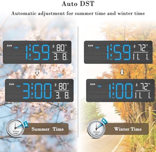 DreamSky Wooden Digital Alarm Clock with Date & Day of Week for Bedroom