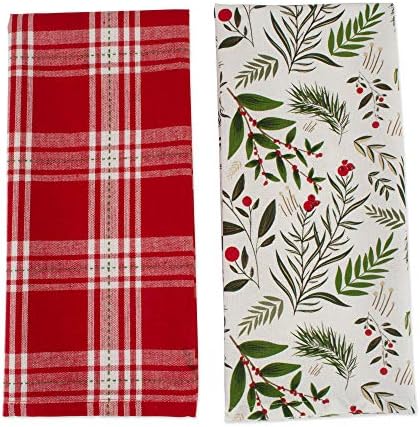 DII Christmas Kitchen Collection Printed Dishtowel Set, 18x28, Boughs of Holly, 2 Piece
