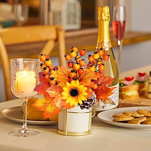 6 Pack Artificial Maple Leaves Branches Autumn Pumpkin Berry Twig Stem Orange Fall Stems Fake Artificial Flower Picks for Thanksgiving Christmas Harvest Festival Decoration DIY Floral Arrangements