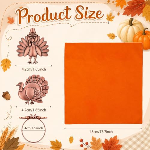 EBoot 16 Pcs Fall Thanksgiving Napkin Ring Set, Cute Turkey, Metal
