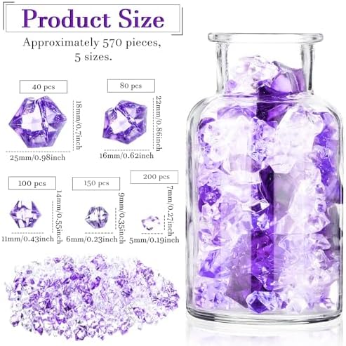 Syhood 570 Pcs Gradient Purple Acrylic Gems Plastic Crystals