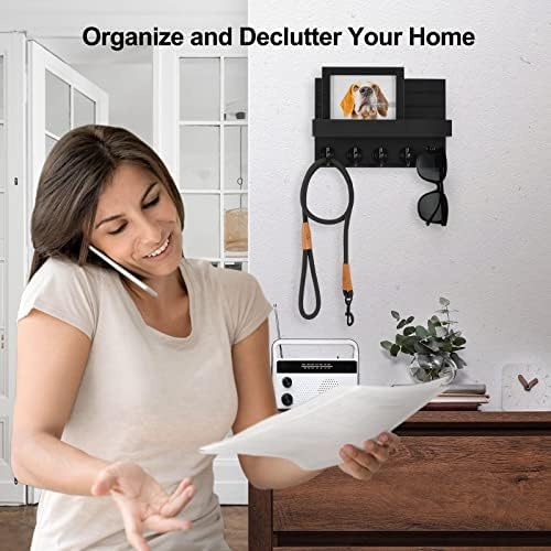 Lwenki Key Holder for Wall, Decorative Key and Mail Holder with Shelf Has Large Hooks for Bags, Coats, Umbrella –