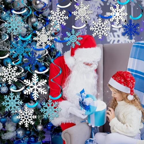 Snowflake Decorations, Christmas Hanging Decor, 30 Glitter Snowflake Swirls