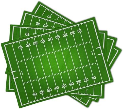 Football Placemats Set of 6 18x12 Inch Football Field Sport Themed Linen Place Mats Heat-Resistant Washable Wipeable Green Table Mat for Party Kitchen Dining Room Dinner Table Decor