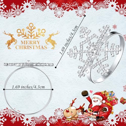 Patelai 100 Pcs 12 Pcs Snowflake Napkin Rings Rhinestone for Xmas, Sliver