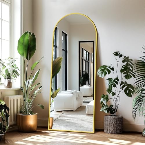 Delma Arched Full Length Mirror with Stand, 69x24 Gold Floor Mirror