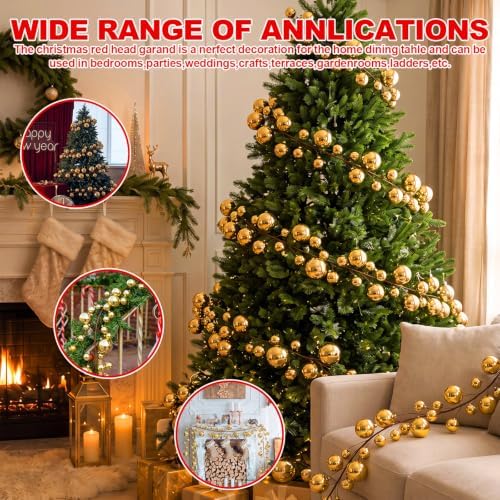 2 Pcs 9 ft Christmas Ball Garland Ornaments, Gold