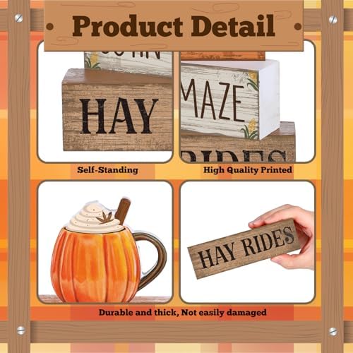 Lineshading 4 Pcs Fall Tiered Tray Decor, Wooden Pumpkin Farmhouse Signs