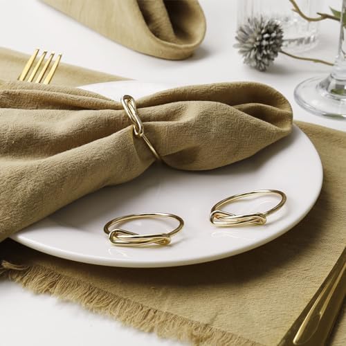 wonlex Gold Napkin Rings Set of 12, Elegant Modern Napkin Ring Buckles Cute Brushed Napkin Rings Serviette Napkin Holder Ring for Weddings Dinner Engagement Party Table (Infinity Knot-Gold)