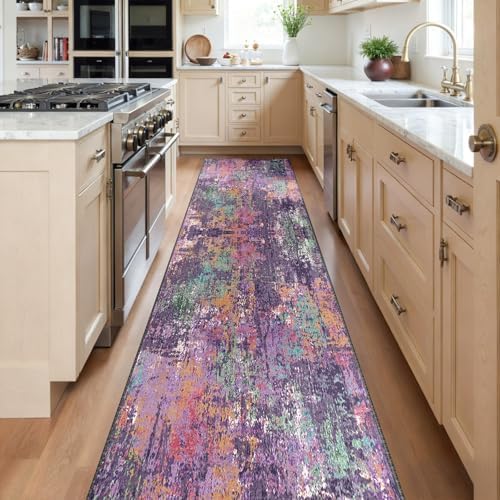 RELEANY Washable Runner 2'x8' Abstract Area Rug for Hallway Purple Multi
