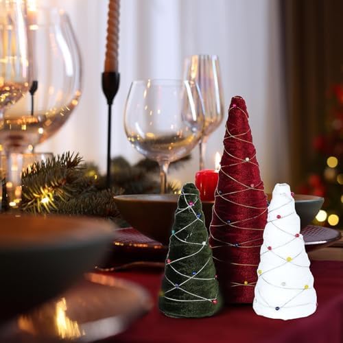 6 Pcs 12" 10" 6" Velvet Christmas Cone Tree Decorations Christmas Flocked Table Centerpieces Decor Farmhouse Tiered Tray Foam Ornaments Xmas Tree for Home Holiday Entryway Tabletop Centerpiece Decor