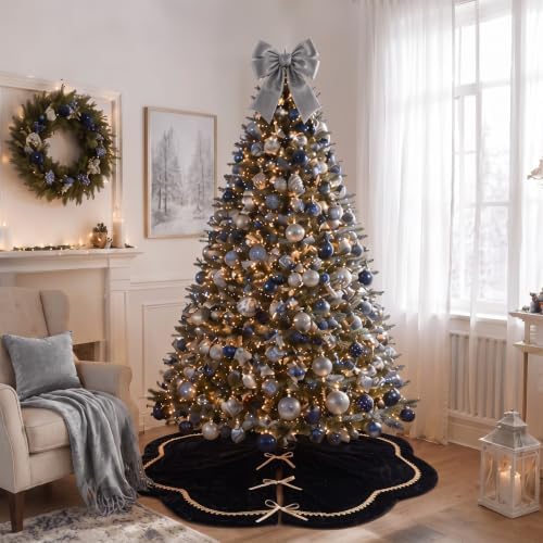 Arrowbash Black 60 Inch Christmas Tree Skirt Velvet Scallop Ddge