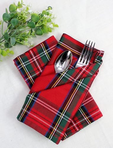 COTTON CRAFT Christmas Tartan Plaid Cloth Napkins - 12 Pack 100% Cotton