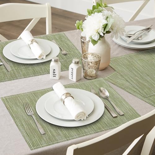 Niviy Green Placemats Set of 8, 12x18 Inch Washable Easy to Clean Heat-Resistant Anti-Skid Sage Green Placemats for Holiday Party Kitchen Dining Room Decoration