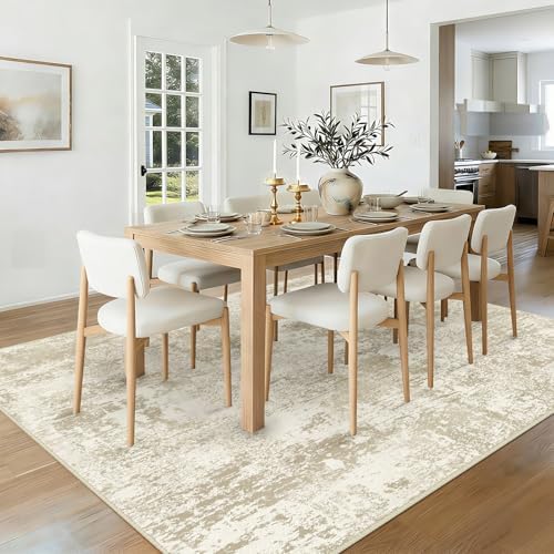 RELEANY Washable 5'x7' Abstract Area Rug for Living Room Cream Beige